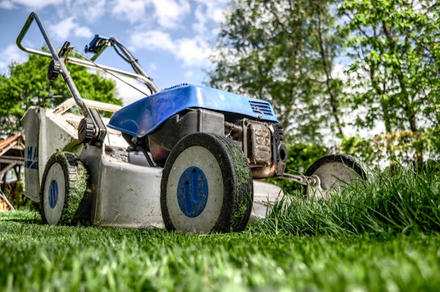 old lawnmower on a lawn